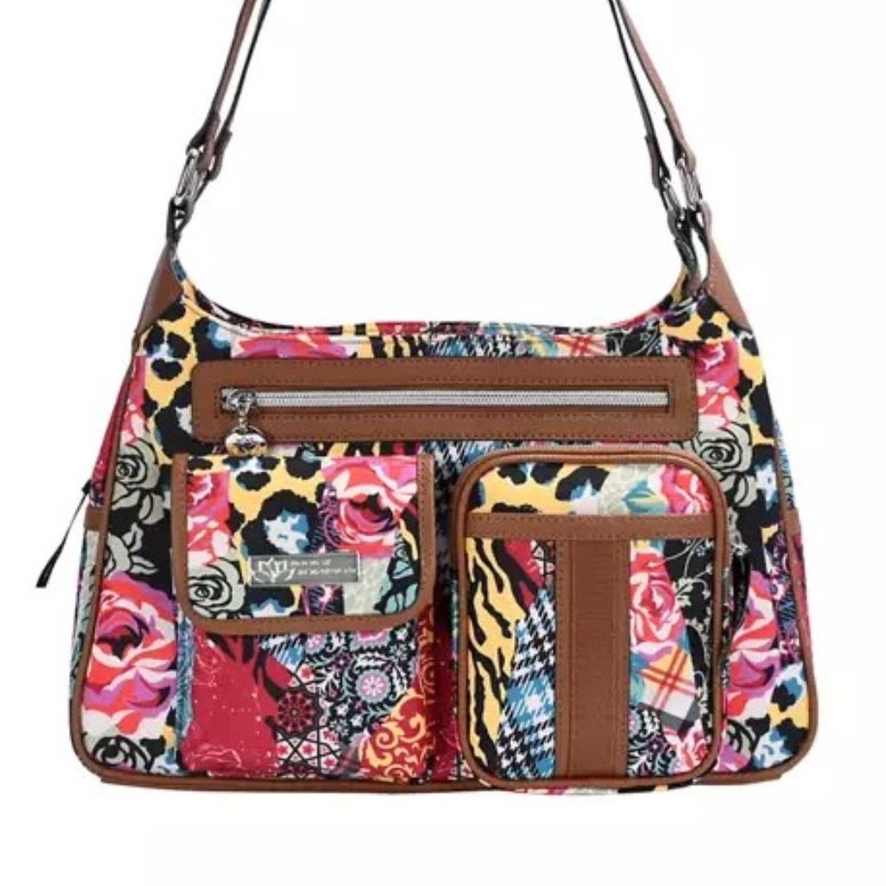 Lily Bloom: Laura 4 Poster Shoulder Bag in Romantic Patchwork Pattern. NWT